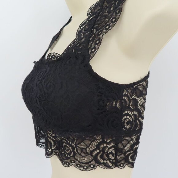 Itzon Women One Size Fits Most OSFM Black Flower Floral Lace Bralette Padded - Picture 4 of 10